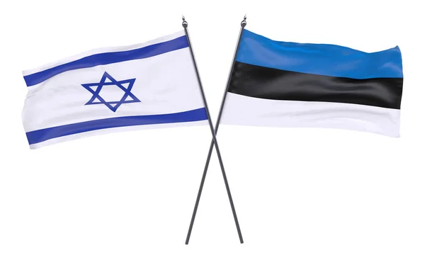 以色列和爱沙尼亚 两个交叉的旗帜在白色背景下被隔离 — 图库照片