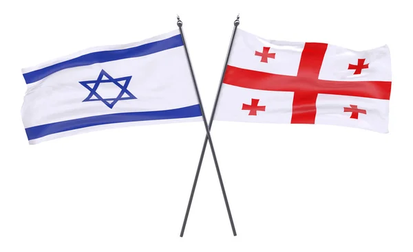 Israel Georgia Dos Banderas Cruzadas Aisladas Sobre Fondo Blanco Imagen — Foto de Stock