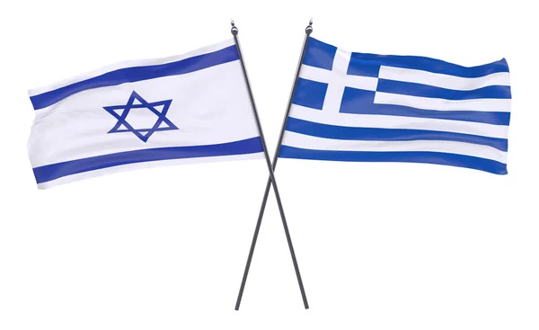 İsrail ve Yunanistan, iki beyaz arka plan üzerinde izole bayrakları geçti. 3D görüntü