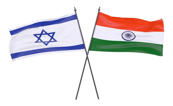 Israël India Twee Gekruiste Vlaggen Geïsoleerd Een Witte Achtergrond Afbeelding — Stockfoto