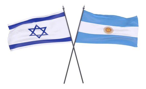 Izrael Argentína Két Keresztbe Zászlók Elszigetelt Fehér Background Kép — Stock Fotó