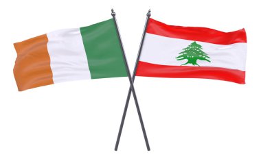 İrlanda ve Lübnan, iki beyaz arka plan üzerinde izole bayrakları geçti. 3D görüntü