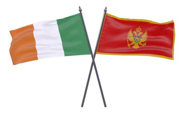 İrlanda ve Karadağ, iki beyaz arka plan üzerinde izole bayrakları geçti. 3D görüntü