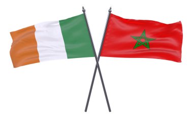 İrlanda ve Fas, iki beyaz arka plan üzerinde izole bayrakları geçti. 3D görüntü