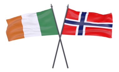 İrlanda ve Norveç'te, iki beyaz arka plan üzerinde izole bayrakları geçti. 3D görüntü