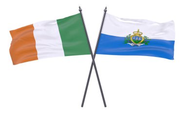 İrlanda ve San Marino, iki beyaz arka plan üzerinde izole bayrakları geçti. 3D görüntü