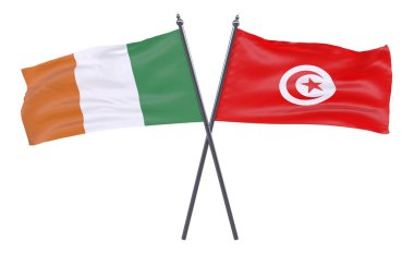 İrlanda ve Tunus, iki beyaz arka plan üzerinde izole bayrakları geçti. 3D görüntü