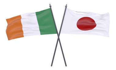 İrlanda ve Japonya, iki beyaz arka plan üzerinde izole bayrakları geçti. 3D görüntü