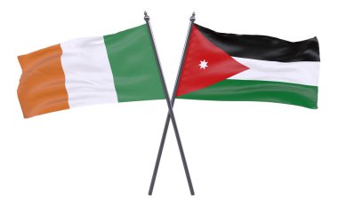 İrlanda ve Jordan, iki beyaz arka plan üzerinde izole bayrakları geçti. 3D görüntü