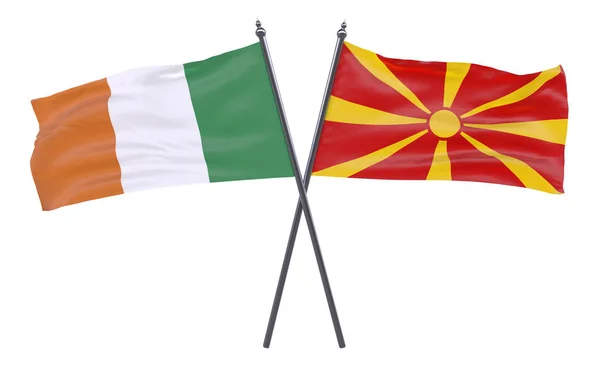 爱尔兰和马其顿 两个交叉旗被隔离在白色背景上 — 图库照片