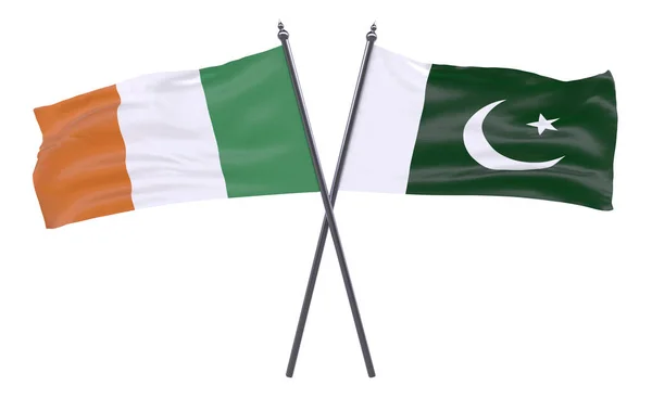Írország Pakisztán Két Keresztbe Zászlók Elszigetelt Fehér Background Kép — Stock Fotó