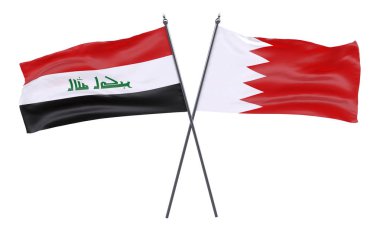 Irak ve Bahreyn, iki beyaz arka plan üzerinde izole bayrakları geçti. 3D görüntü