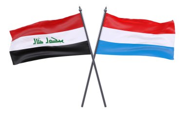 Irak ve Lüksemburg, iki beyaz arka plan üzerinde izole bayrakları geçti. 3D görüntü