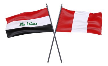 Irak ve Peru, iki beyaz arka plan üzerinde izole bayrakları geçti. 3D görüntü