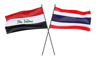 Irak ve Tayland, iki beyaz arka plan üzerinde izole bayrakları geçti. 3D görüntü