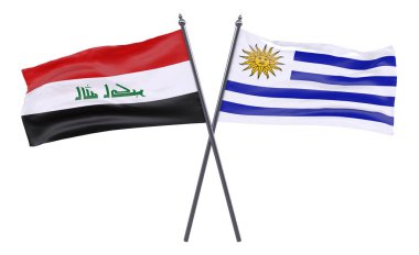 Irak ve Uruguay, iki beyaz arka plan üzerinde izole bayrakları geçti. 3D görüntü