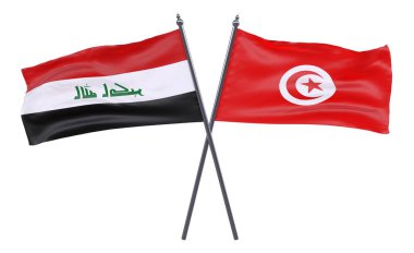 Irak ve Tunus, iki beyaz arka plan üzerinde izole bayrakları geçti. 3D görüntü