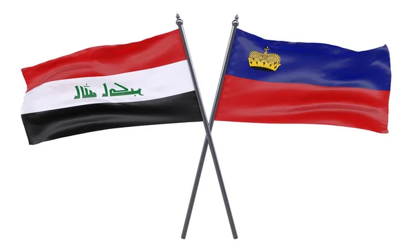 Iraque Liechtenstein Duas Bandeiras Cruzadas Isoladas Fundo Branco Imagem — Fotografia de Stock