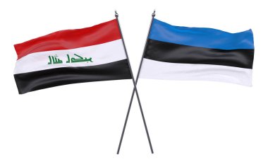 Irak ve Estonya, iki beyaz arka plan üzerinde izole bayrakları geçti. 3D görüntü