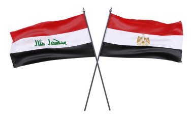 Irak ve Mısır, iki beyaz arka plan üzerinde izole bayrakları geçti. 3D görüntü