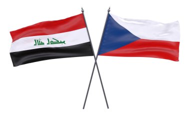 Irak ve Çek Cumhuriyeti, iki beyaz arka plan üzerinde izole bayrakları geçti. 3D görüntü