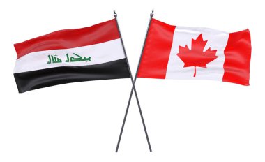 Irak ve Kanada, iki beyaz arka plan üzerinde izole bayrakları geçti. 3D görüntü