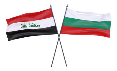 Irak ve Bulgaristan, iki beyaz arka plan üzerinde izole bayrakları geçti. 3D görüntü