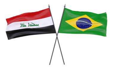 Irak ve Brezilya, iki beyaz arka plan üzerinde izole bayrakları geçti. 3D görüntü