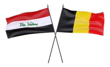 Irak ve Belçika, iki beyaz arka plan üzerinde izole bayrakları geçti. 3D görüntü