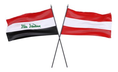 Irak ve Avusturya, iki beyaz arka plan üzerinde izole bayrakları geçti. 3D görüntü