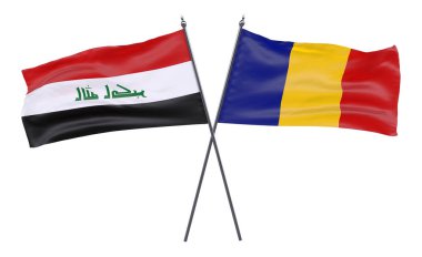 Irak ve Romanya, iki beyaz arka plan üzerinde izole bayrakları geçti. 3D görüntü