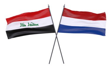 Irak ve Hollanda, iki beyaz arka plan üzerinde izole bayrakları geçti. 3D görüntü