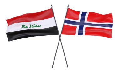 Irak ve Norveç, iki beyaz arka plan üzerinde izole bayrakları geçti. 3D görüntü