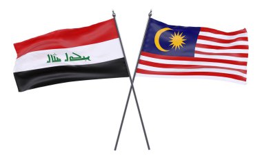 Irak ve Malezya, iki beyaz arka plan üzerinde izole bayrakları geçti. 3D görüntü