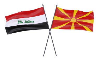 Irak ve Makedonya, iki beyaz arka plan üzerinde izole bayrakları geçti. 3D görüntü