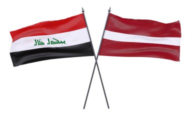 Irak ve Letonya, iki beyaz arka plan üzerinde izole bayrakları geçti. 3D görüntü