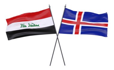 Irak ve İzlanda, iki beyaz arka plan üzerinde izole bayrakları geçti. 3D görüntü