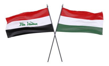 Irak ve Macaristan, iki beyaz arka plan üzerinde izole bayrakları geçti. 3D görüntü