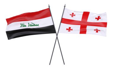 Irak ve Georgia, iki beyaz arka plan üzerinde izole bayrakları geçti. 3D görüntü