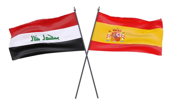 Iraque Espanha Duas Bandeiras Cruzadas Isoladas Fundo Branco Imagem — Fotografia de Stock