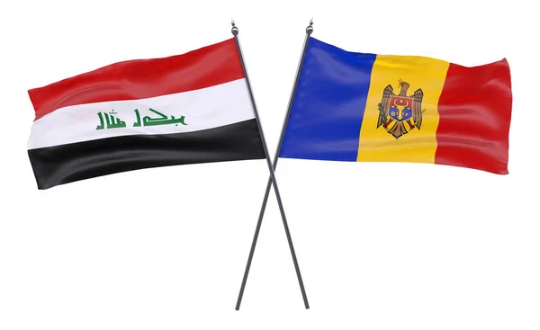 Iraque Moldávia Duas Bandeiras Cruzadas Isoladas Fundo Branco Imagem — Fotografia de Stock