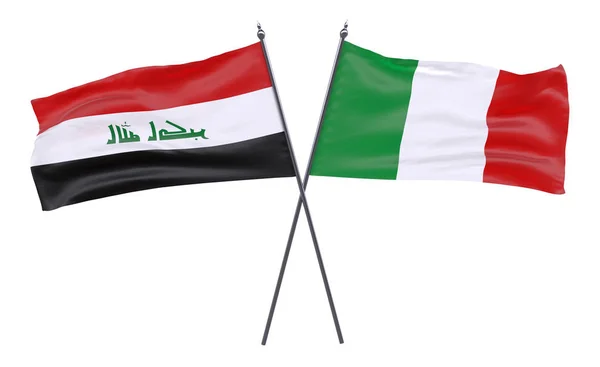 Iraq Italy Two Crossed Flags Isolated White Background Image — Stock Photo, Image