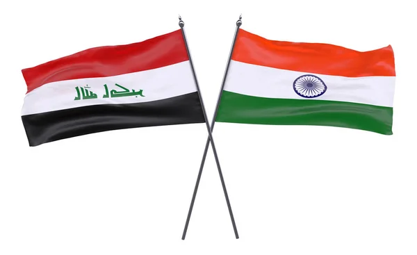 Irak India Twee Gekruiste Vlaggen Geïsoleerd Een Witte Achtergrond Afbeelding — Stockfoto