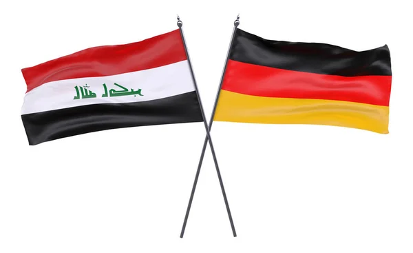 Irak Duitsland Twee Gekruiste Vlaggen Geïsoleerd Een Witte Achtergrond Afbeelding — Stockfoto