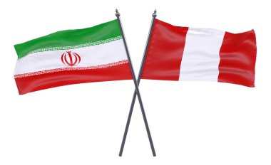 Iran ve Peru, iki beyaz arka plan üzerinde izole bayrakları geçti. 3D görüntü