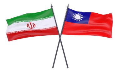 Iran ve Tayvan, iki beyaz arka plan üzerinde izole bayrakları geçti. 3D görüntü