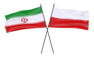 Iran ve Polonya, iki beyaz arka plan üzerinde izole bayrakları geçti. 3D görüntü