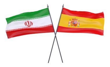 Iran ve İspanya, iki beyaz arka plan üzerinde izole bayrakları geçti. 3D görüntü