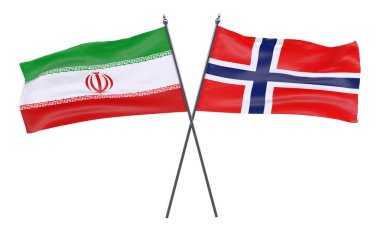 Iran ve Norveç, iki beyaz arka plan üzerinde izole bayrakları geçti. 3D görüntü