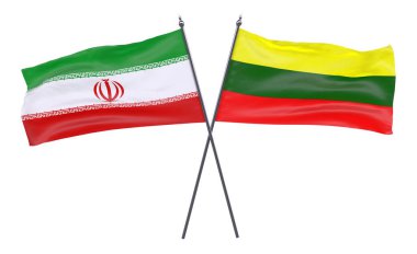 Iran ve Litvanya, iki beyaz arka plan üzerinde izole bayrakları geçti. 3D görüntü